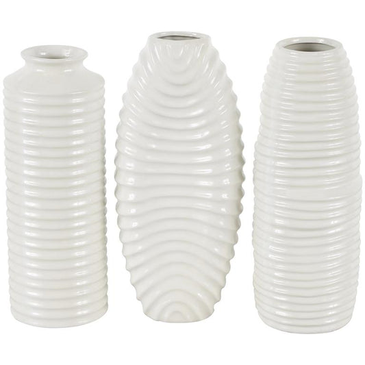 Ceramic Dimensional Ribbed Decorative Vase with Varying Shapes