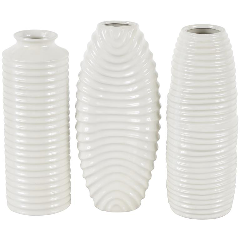Ceramic Dimensional Ribbed Decorative Vase with Varying Shapes