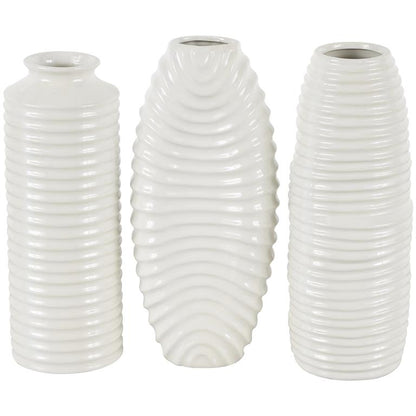 Ceramic Dimensional Ribbed Decorative Vase with Varying Shapes