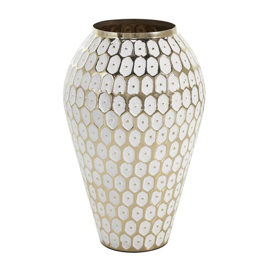 Gold Metal Geometric Geometric Dot Decorative Vase with White Accents