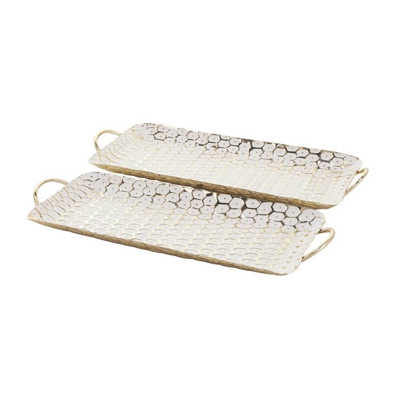 Gold Metal Geometric Geometric Dot Living Room Decor Tray with White Accents