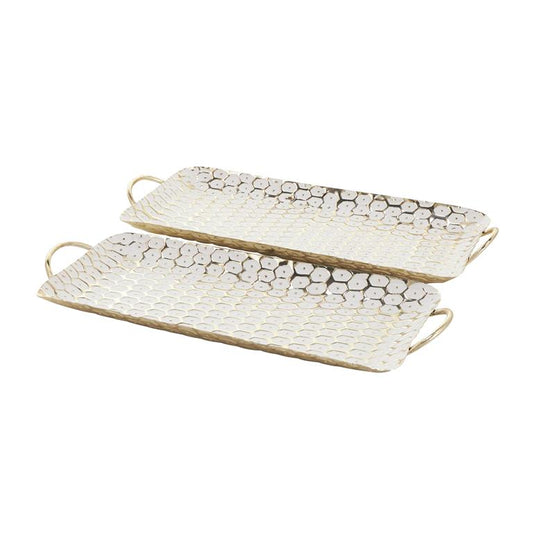 Gold Metal Geometric Geometric Dot Living Room Decor Tray with White Accents