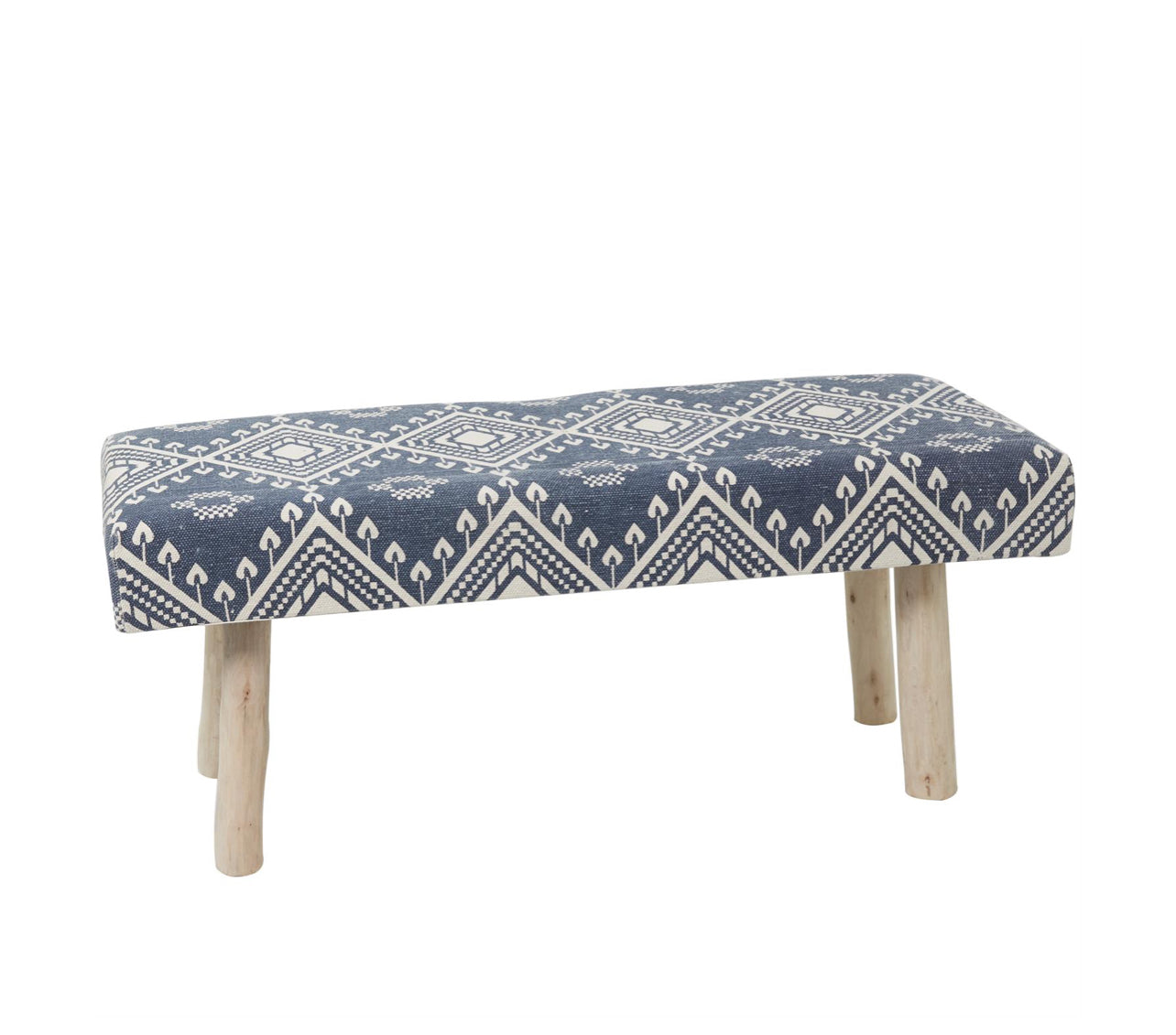 BLUE WOOD MOROCCAN BENCH WITH WOOD LEGS, 48" X 18" X 20"
