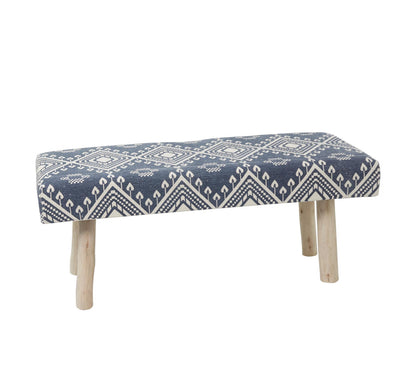 BLUE WOOD MOROCCAN BENCH WITH WOOD LEGS, 48" X 18" X 20"