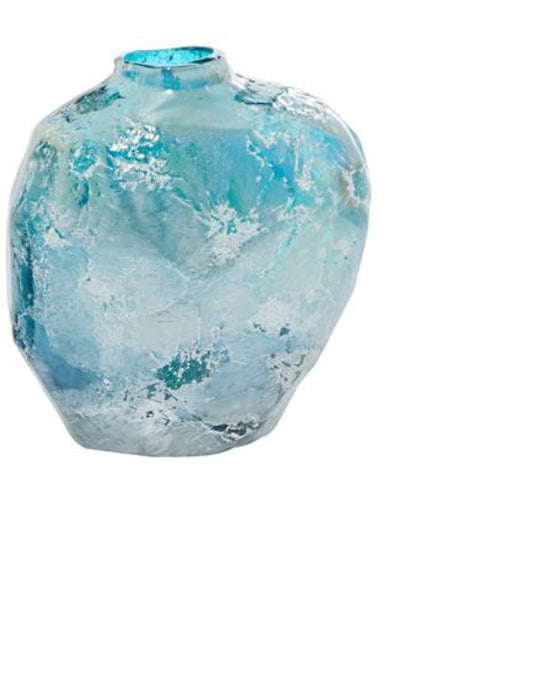 BLUE GLASS HANDMADE BLOWN VASE,