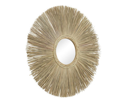 BROWN WOOD STARBURST WALL MIRROR, 32" X 2" X 32"