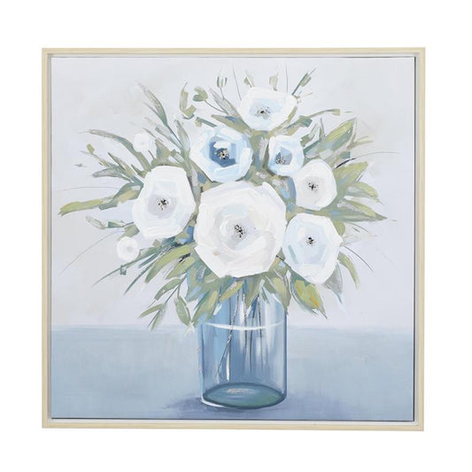 Multi Colored Canvas Floral Bouquet Living Room Framed Wall Art with Tan Frame