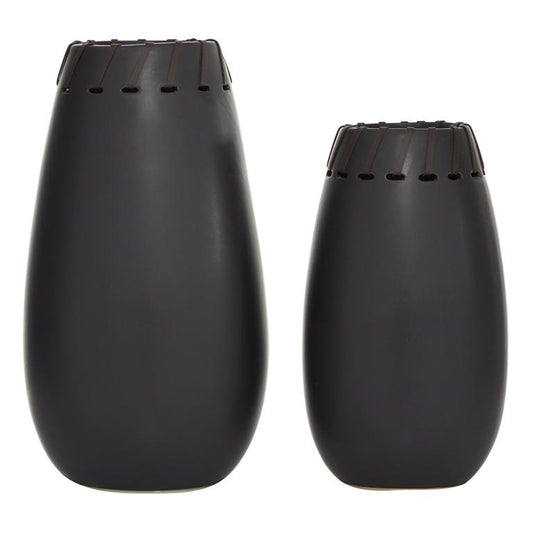 Black Ceramic Decorative Vase with Cut Out Patterns