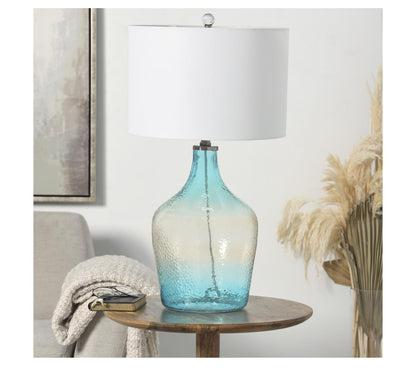 BLUE GLASS OMBRE ACCENT LAMP WITH GOLD ACCENT, 15" X 15" X 28"