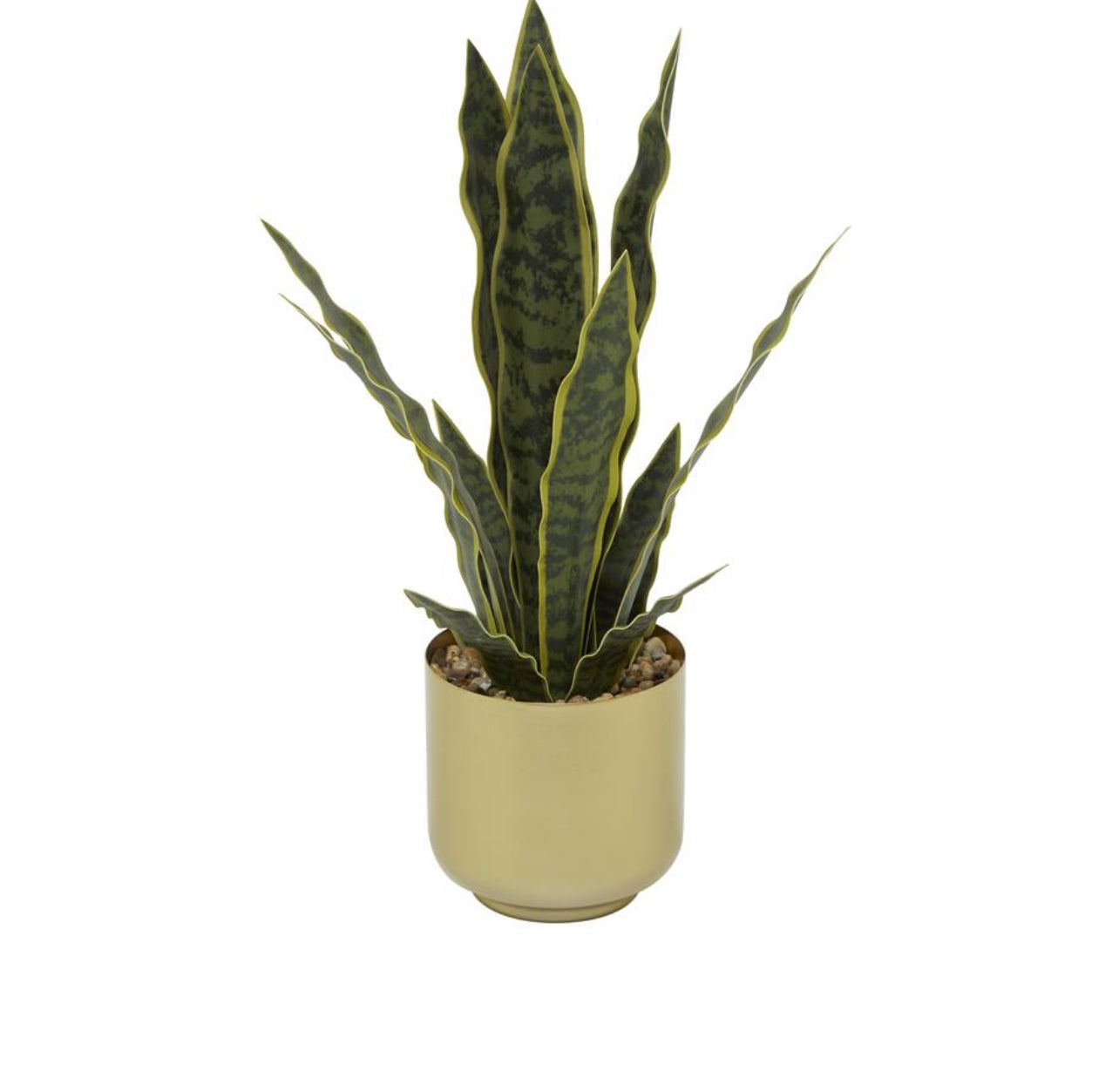 GREEN FAUX FOLIAGE SNAKE ARTIFICIAL PLANT WITH GOLD PORCELAIN POT, 13" X 11" X 20"