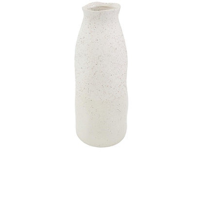 CREAM CERAMIC ABSTRACT WAVY VASE WITH TEXTURED SPECKLED DETAILING, 6" X 6" X 16"
