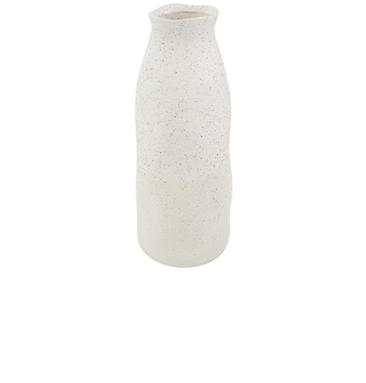 CREAM CERAMIC ABSTRACT WAVY VASE WITH TEXTURED SPECKLED DETAILING, 6" X 6" X 16"