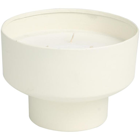 White Metal Cozy Cashmere Scented Matte 50 oz 3 Wick Decorative Candle with White Wax, 7" x 7" x 5"