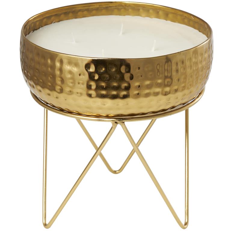 MTL WAX CANDLE BOWL W/ STAND GLD 9"W, 10"H