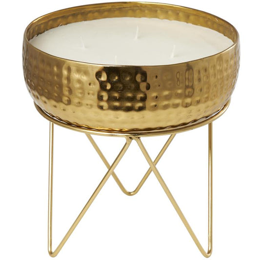 MTL WAX CANDLE BOWL W/ STAND GLD 9"W, 10"H