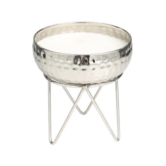 MTL WAX CANDLE BOWL W/ STAND SLV 7"W, 8"H
