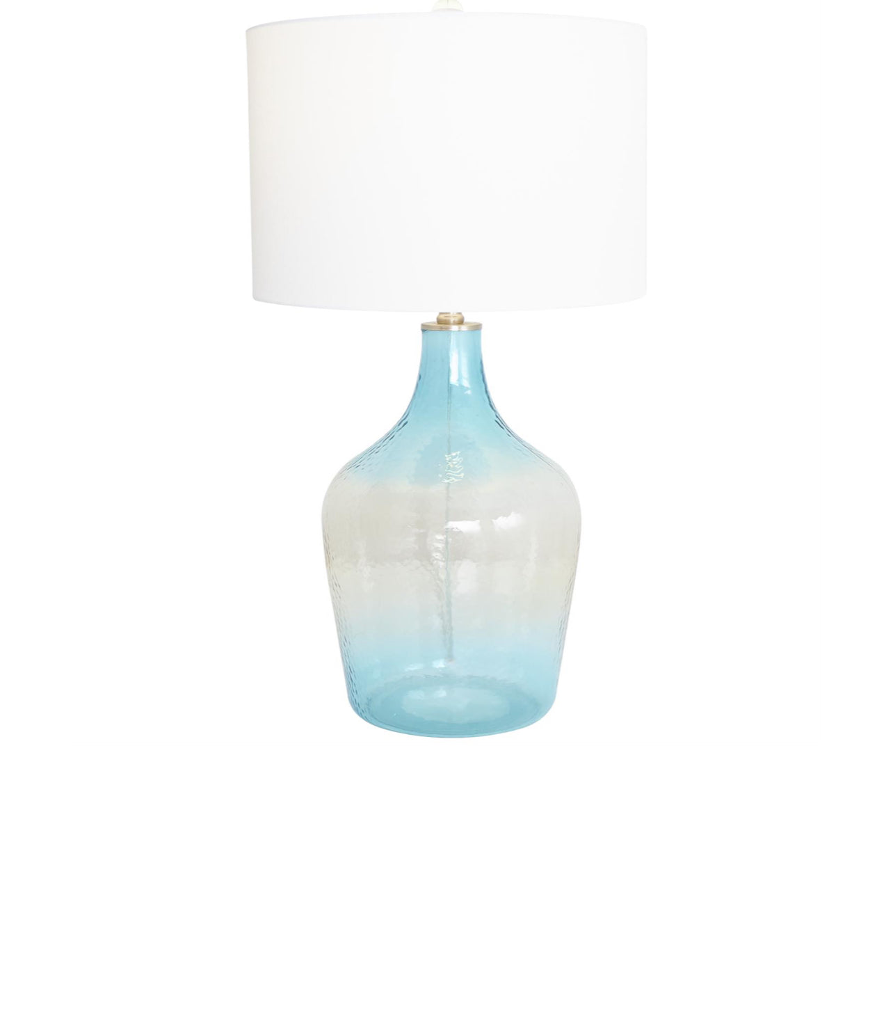 BLUE GLASS OMBRE ACCENT LAMP WITH GOLD ACCENT, 15" X 15" X 28"