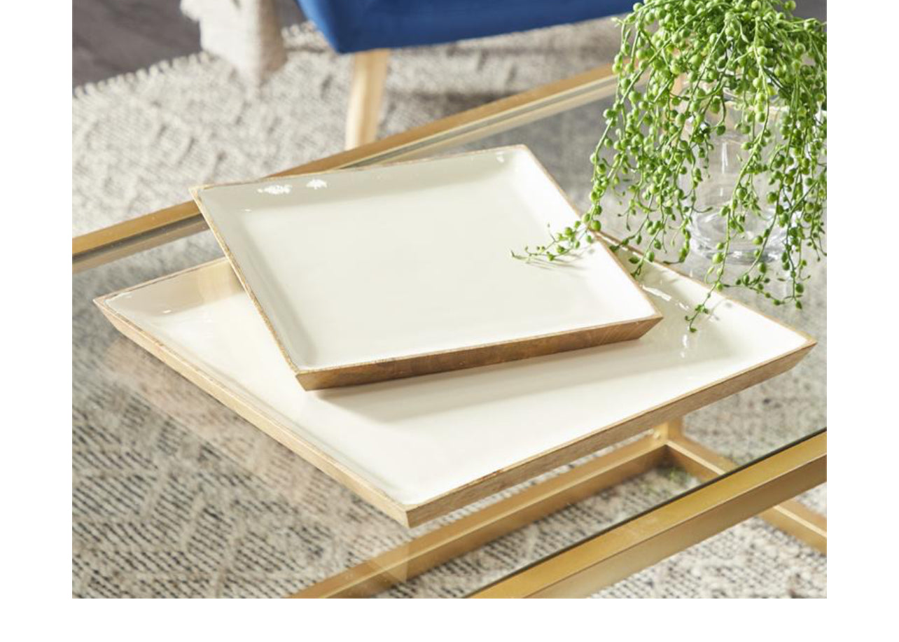 WHITE WOOD TRAY WITH ENAMEL INTERIOR