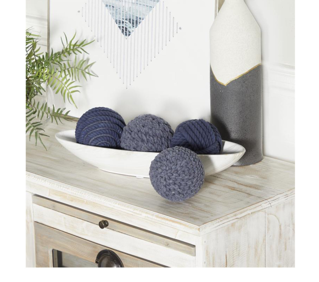 BLUE COTTON HANDMADE DECORATIVE BALL ORBS & VASE FILLER WITH VARYING DESIGNS