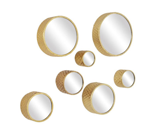 COSMOLIVING BY COSMOPOLITAN GOLD METAL WALL MIRROR, SET OF 7 12", 10", 8", 7", 6"D