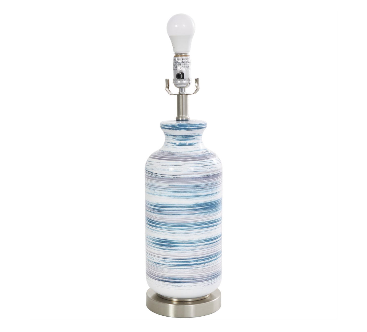 BLUE GLASS ABSTRACT STRIPED ACCENT LAMP WITH GOLD BASE, 15" X 15" X 28"