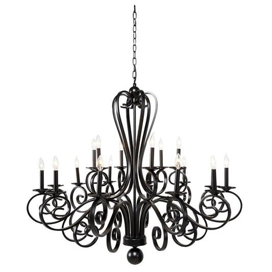 Black Metal Scroll Antique Style 18 Light Room Chandelier, 43" x 43" x 40"