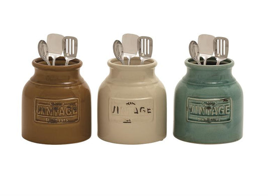 CER CUTLERY JAR 3 ASST 6"W, 7"H