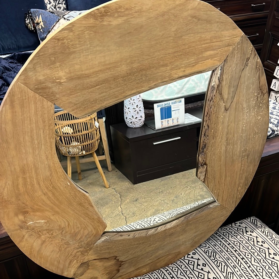 Round wooden mirror