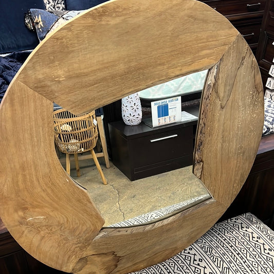 Round wooden mirror