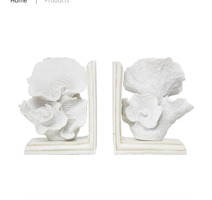 CREAM POLYSTONE CORAL TEXTURED BOOKENDS
