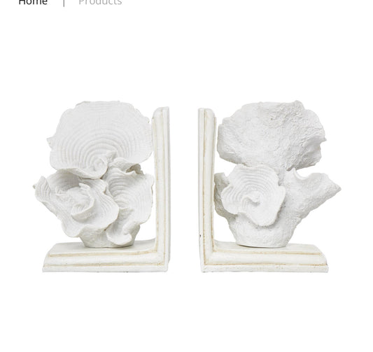 CREAM POLYSTONE CORAL TEXTURED BOOKENDS