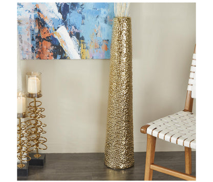WHITE CERAMIC TALL VASE WITH BUBBLE TEXTURE, 8" X 8" X 39"