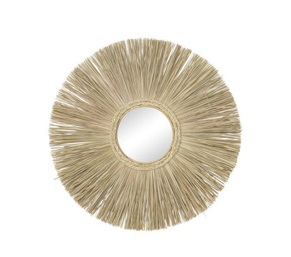 BROWN WOOD STARBURST WALL MIRROR, 32" X 2" X 32"