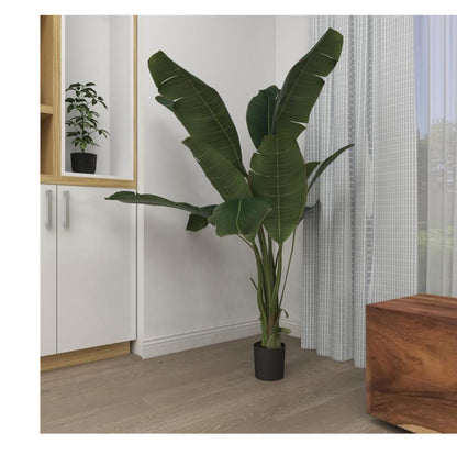 GREEN FAUX FOLIAGE BIRD OF PARADISE ARTIFICIAL TREE WITH REALISTIC LEAVES AND BLACK PLASTIC POT, 47" X 39" X 70"