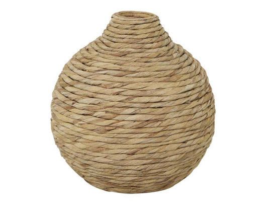 BROWN SEAGRASS HANDMADE WOVEN VASE, 14" X 14" X 14"