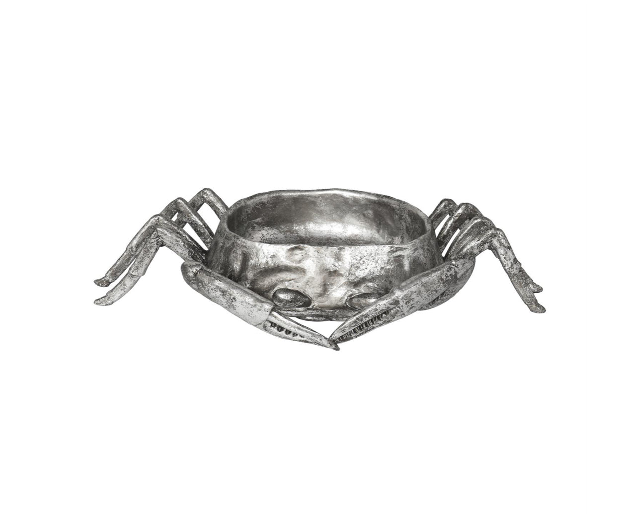 SILVER POLYSTONE CRAB WEATHERED DECORATIVE BOWL, 30" X 17" X 6"