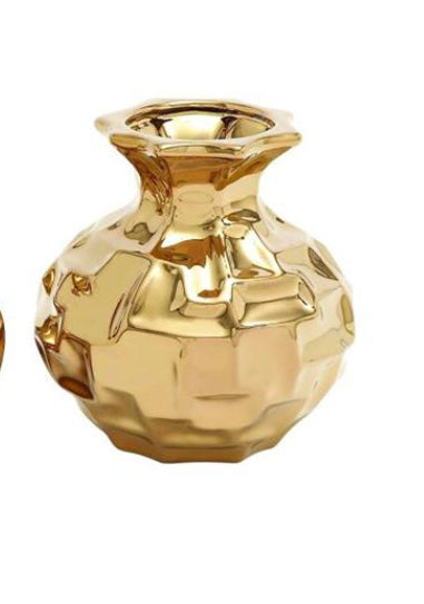GOLD CERAMIC VASE WITH VARYING PATTERNS