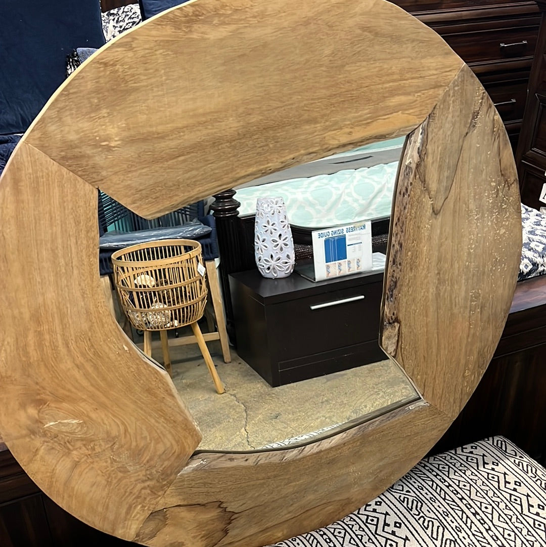 Round wooden mirror