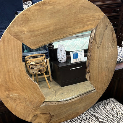 Round wooden mirror
