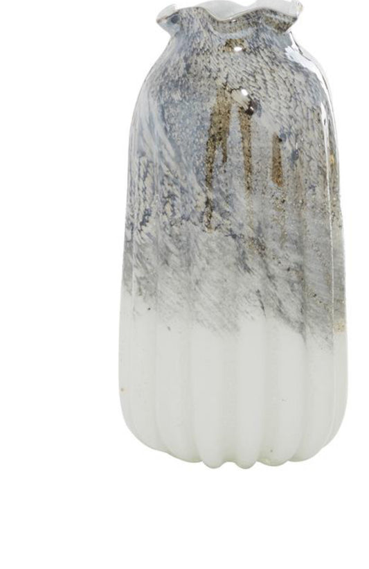 GRAY GLASS HANDMADE BLOWN VASE.