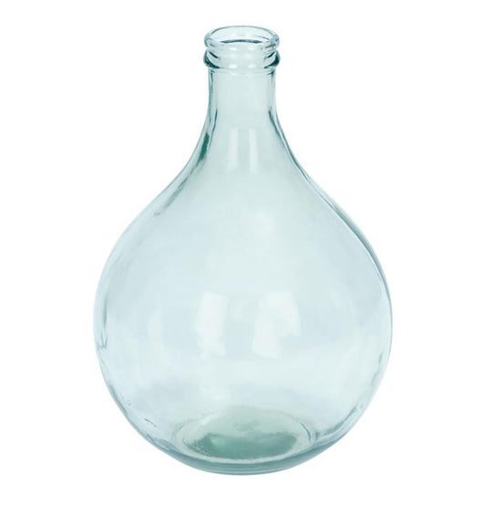 BLUE RECYCLED GLASS SPANISH VASE, 11" X 11" X 17"