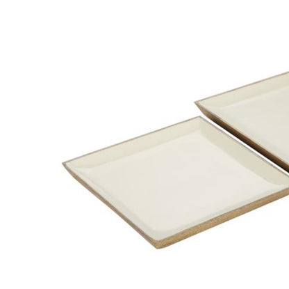 WHITE WOOD TRAY WITH ENAMEL INTERIOR