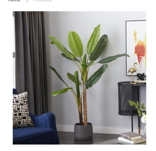GREEN FAUX FOLIAGE BANANA LEAF ARTIFICIAL TREE WITH BLACK PLASTIC POT, 49" X 36" X 64"