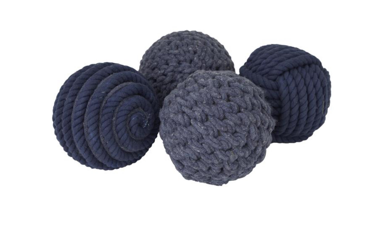 BLUE COTTON HANDMADE DECORATIVE BALL ORBS & VASE FILLER WITH VARYING DESIGNS