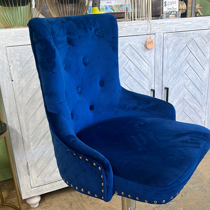Velvet adjustable barstool with chrome base