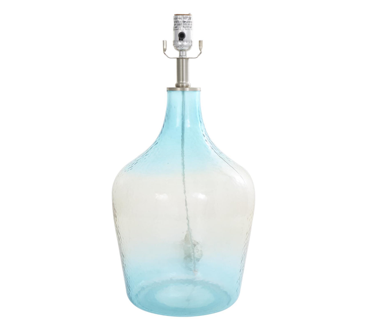 BLUE GLASS OMBRE ACCENT LAMP WITH GOLD ACCENT, 15" X 15" X 28"