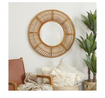 BROWN RATTAN HANDMADE WOVEN WALL MIRROR, 31" X 4" X 31"