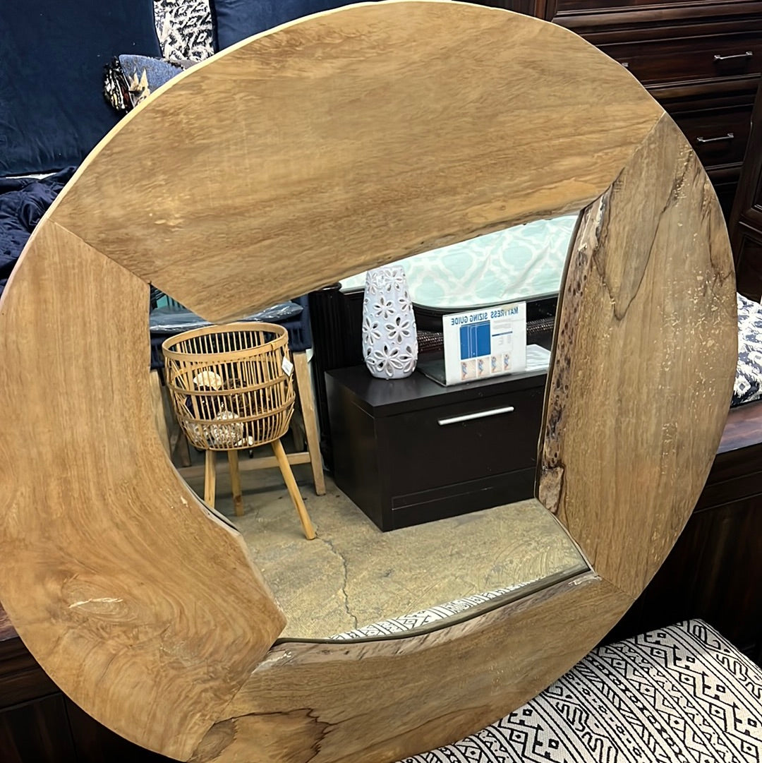Round wooden mirror