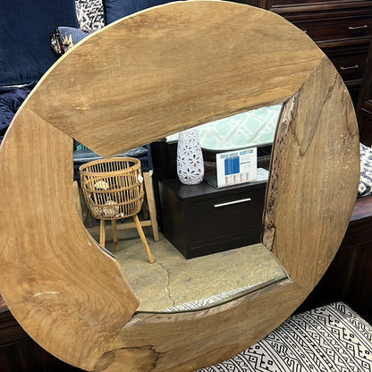 Round wooden mirror