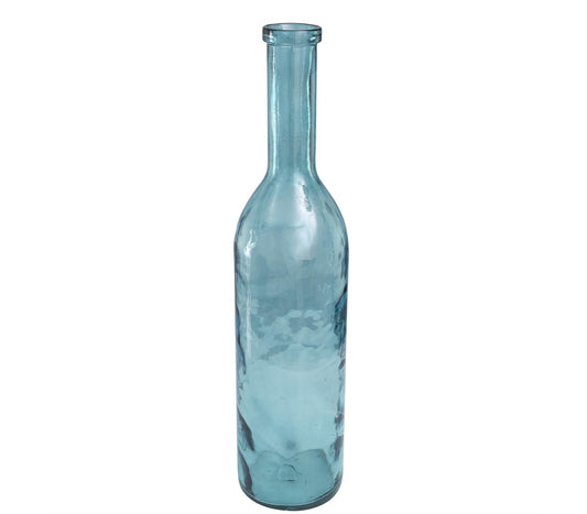 TEAL RECYCLED GLASS TALL SPANISH BOTTLENECK VASE, 7" X 7" X 30"